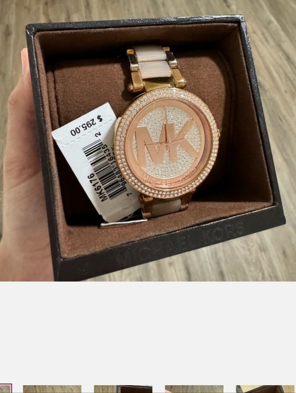 Michael Kors Rose Gold and Cream MK Logo Glitz Bracelet Watch